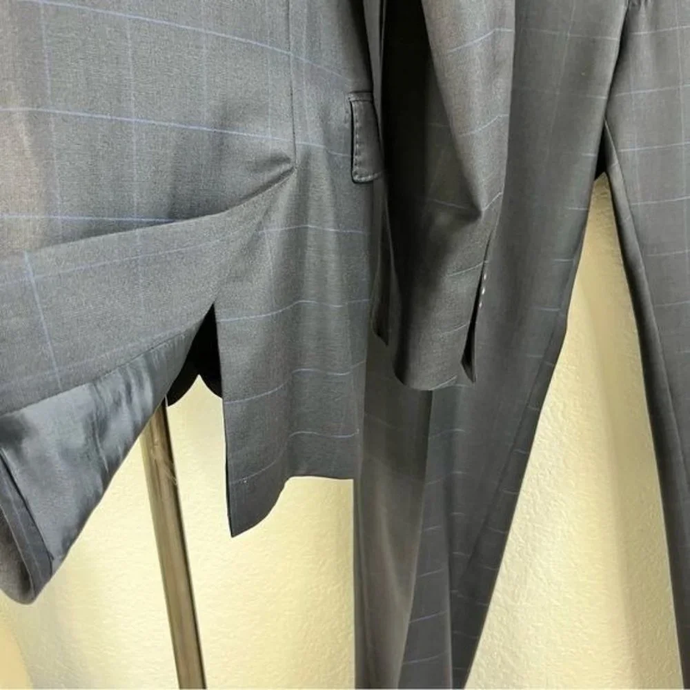 YSL Yves Saint Laurent Windowpane Wool 120s 3 Button Gridded Suit - Picture 12 of 13